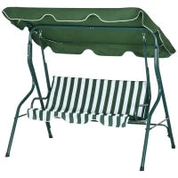 Dondolo 3 Posti con Tettuccio Regolabile e Cuscini, in Acciaio e Poliestere, 170x110x153 cm, Verde e Bianco