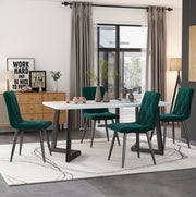 Set 4 sedie da pranzo in velluto verde scuro con gambe in metallo