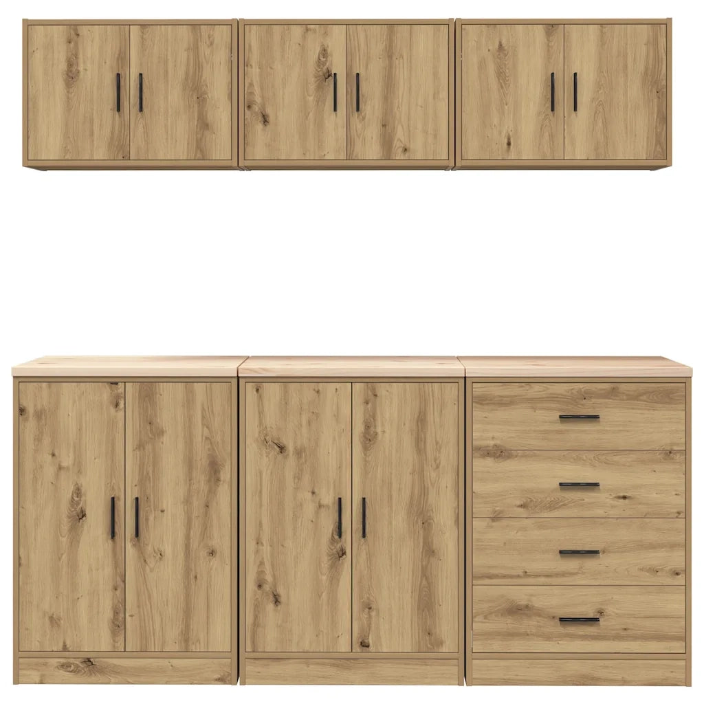 Armadi da Garage 6 pz Rovere Artigianale in Legno Multistrato 3328349