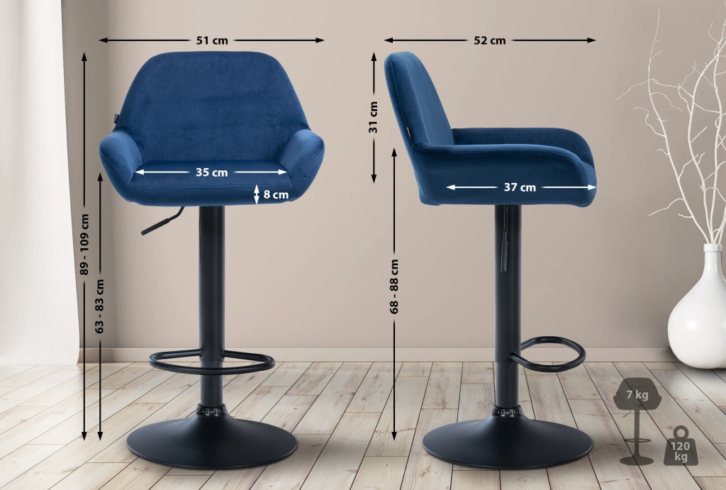 Sgabello Braga in velluto blu,nero