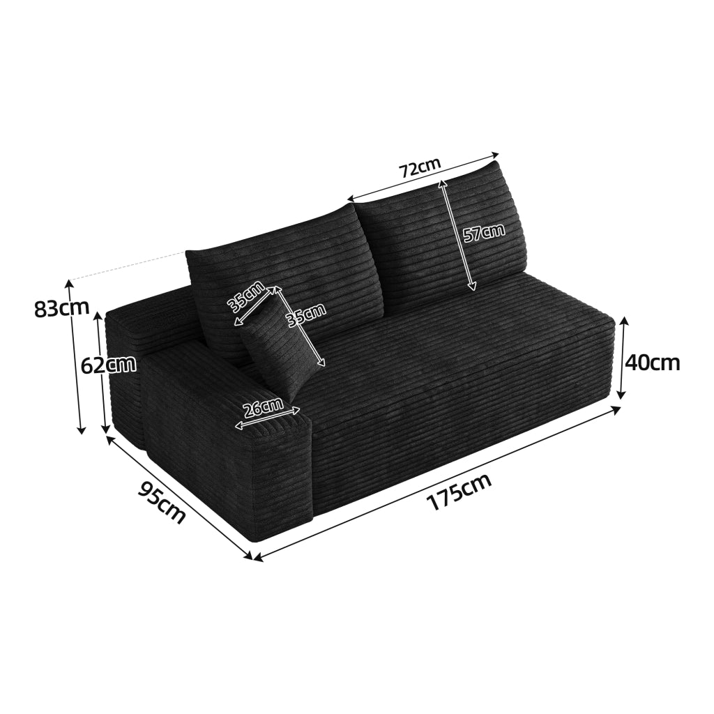 DIVANO 2 POSTI con chaise longue sinistra, tessuto nero