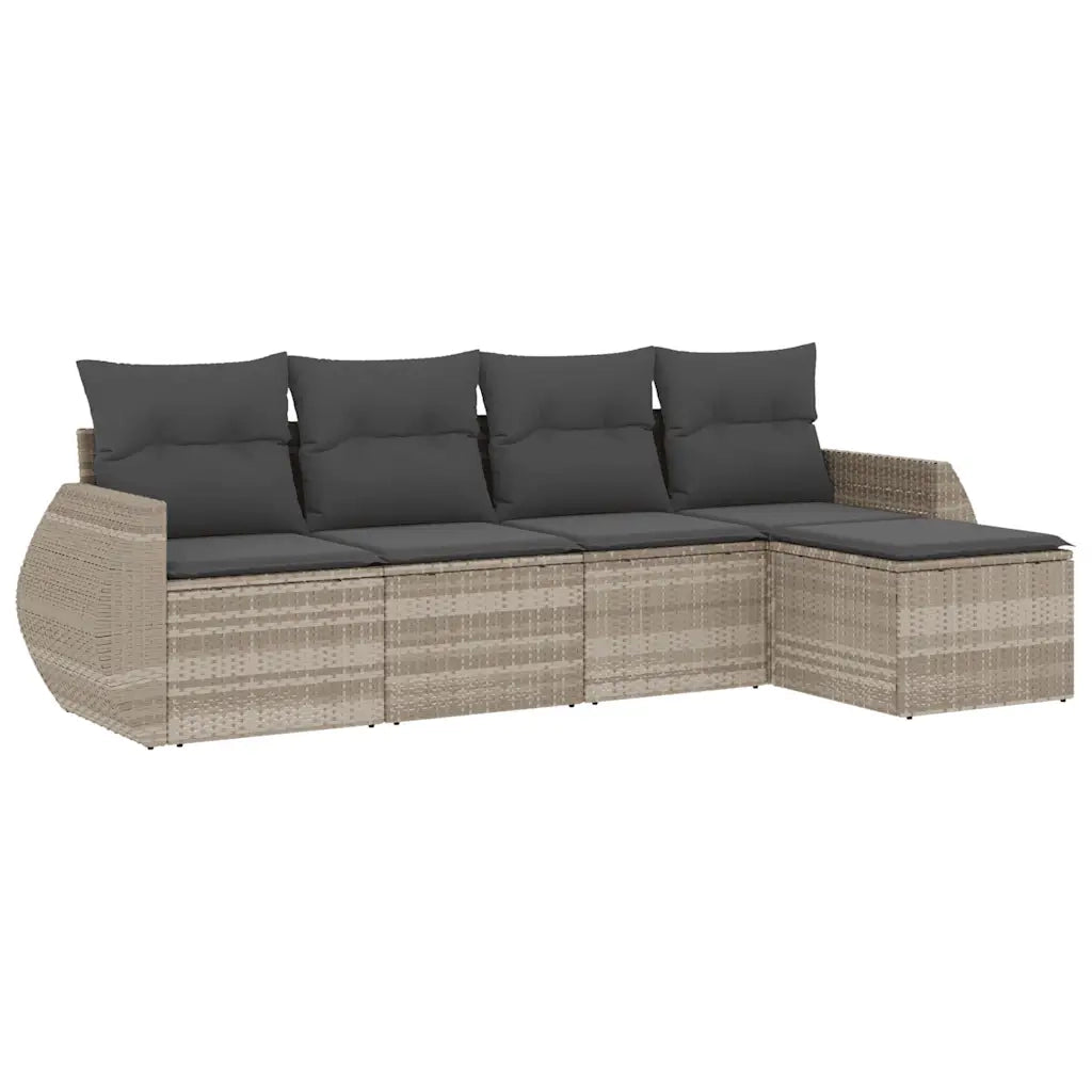 Set Divano da Giardino 5pz con Cuscini-Sofa da Giardino-Divanetto da esterno Grigio Chiaro Polyrattan 576911