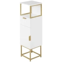 kleankin Mobile Colonna Bagno con Cassetto, Armadietto e Ripiano in Legno e Metallo, 30x30x105cm, Bianco