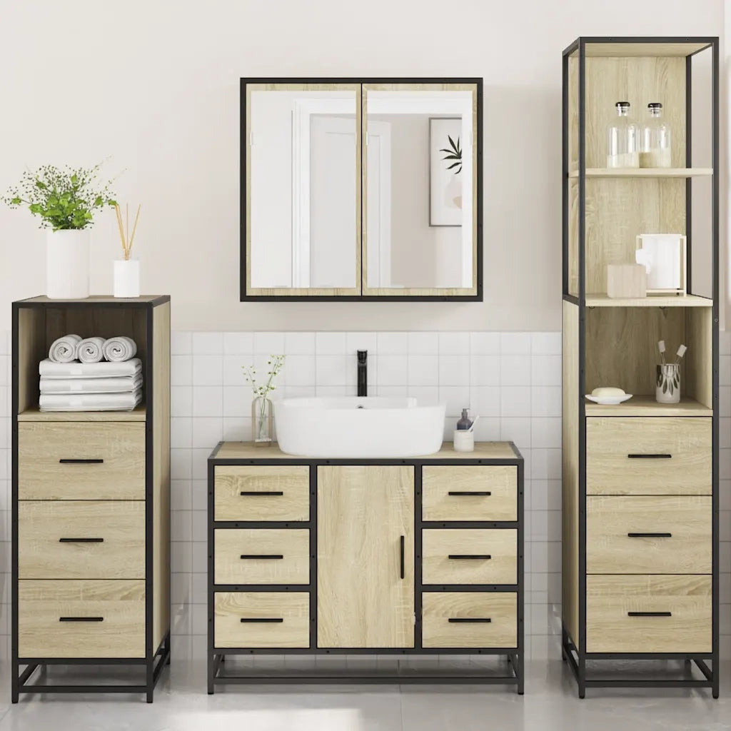 Set Mobili da Bagno 4 pz Rovere Sonoma in Legno Multistrato 3301261