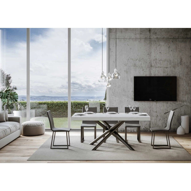 Tavolo allungabile 90x160/420 cm Famas telaio Antracite - Bianco Frassino
