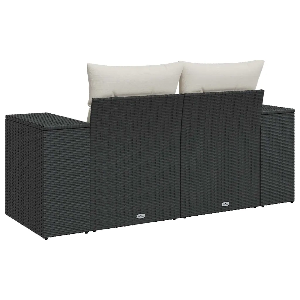 vidaXL Divano da Giardino con Cuscini a 2 Posti Nero in Polyrattan