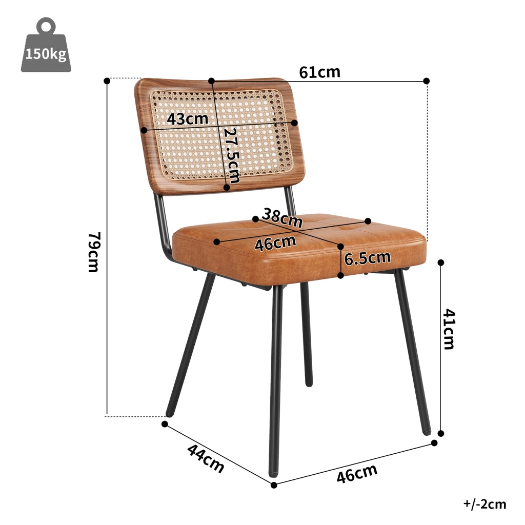 SEDIA da pranzo 61x46x79 cm Marrone in PU e metallo