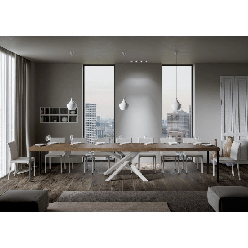 Tavolo allungabile 160/420x90 cm Volantis Premium telaio Bianche - Noce