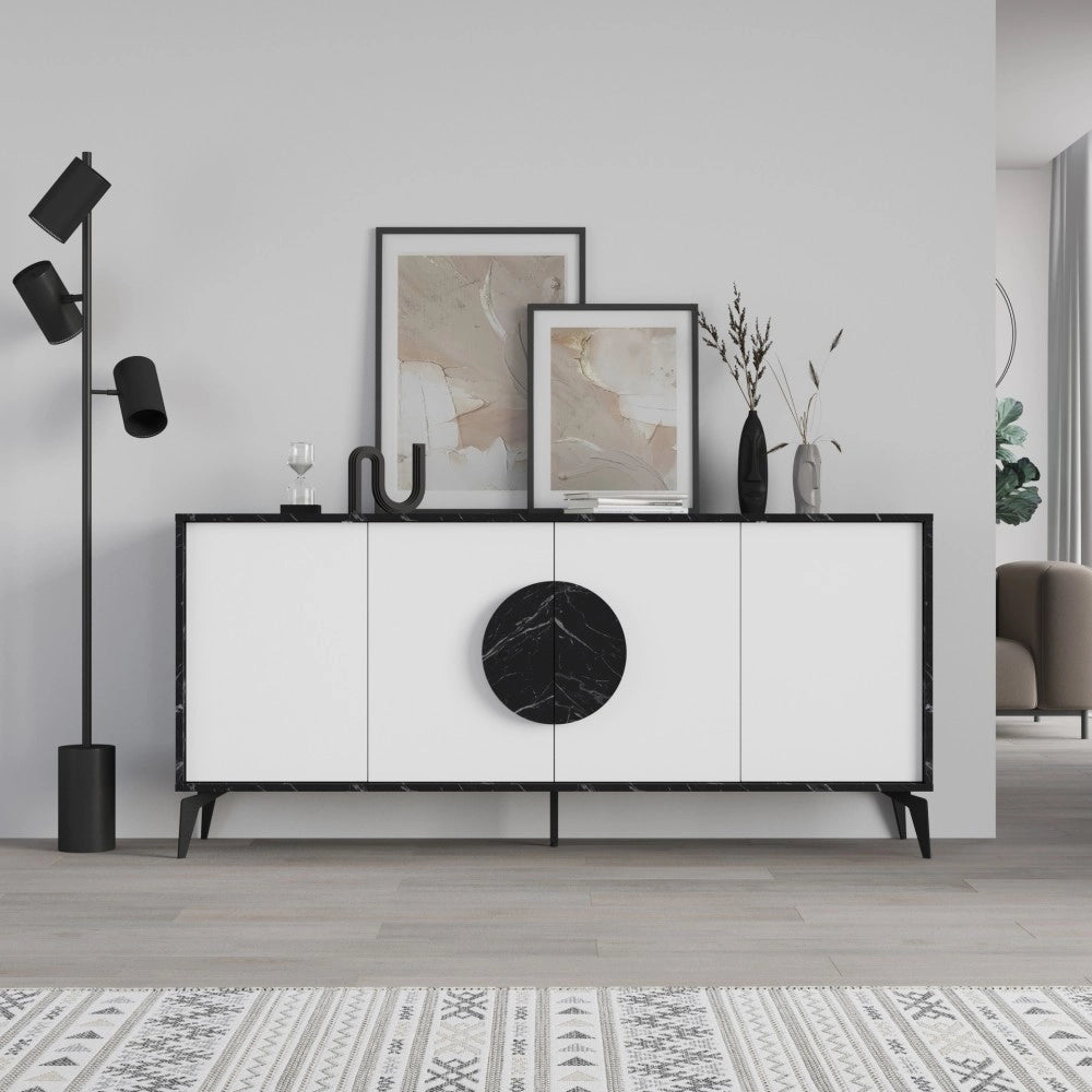Madia 4 ante effetto marmo Gora180 colore bianco e nero 180x35,6x82