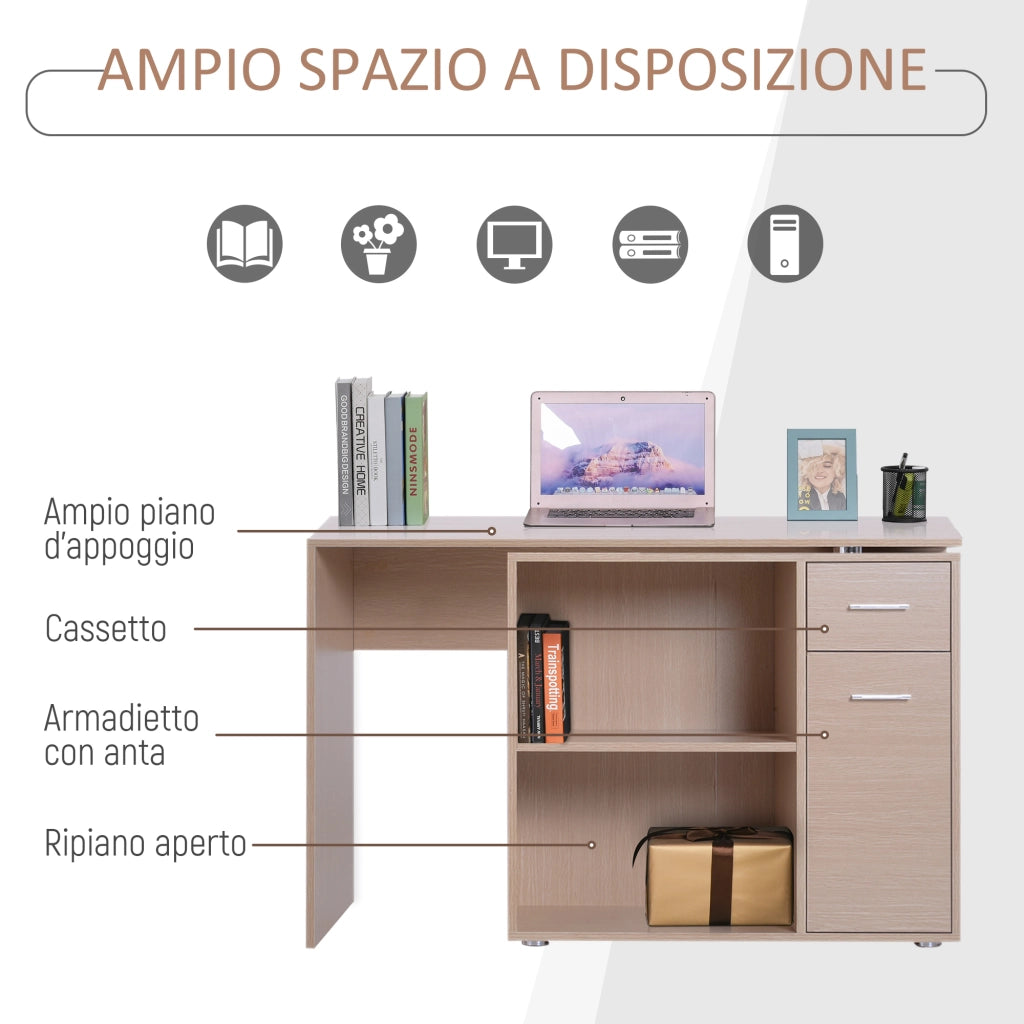 Easycomfort Scrivania Moderna per Computer Girevole con 2 Ripiani e 2 Cassetti, Tavolo da Pranzo in Truciolato, 117x82x74 cm, color Rovere e Legno