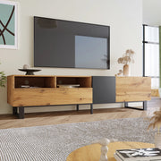 Mobile TV 180 cm con 1 anta, 2 cassetti e 2 vani contenitore, stile moderno, per soggiorno, in MDF, nero