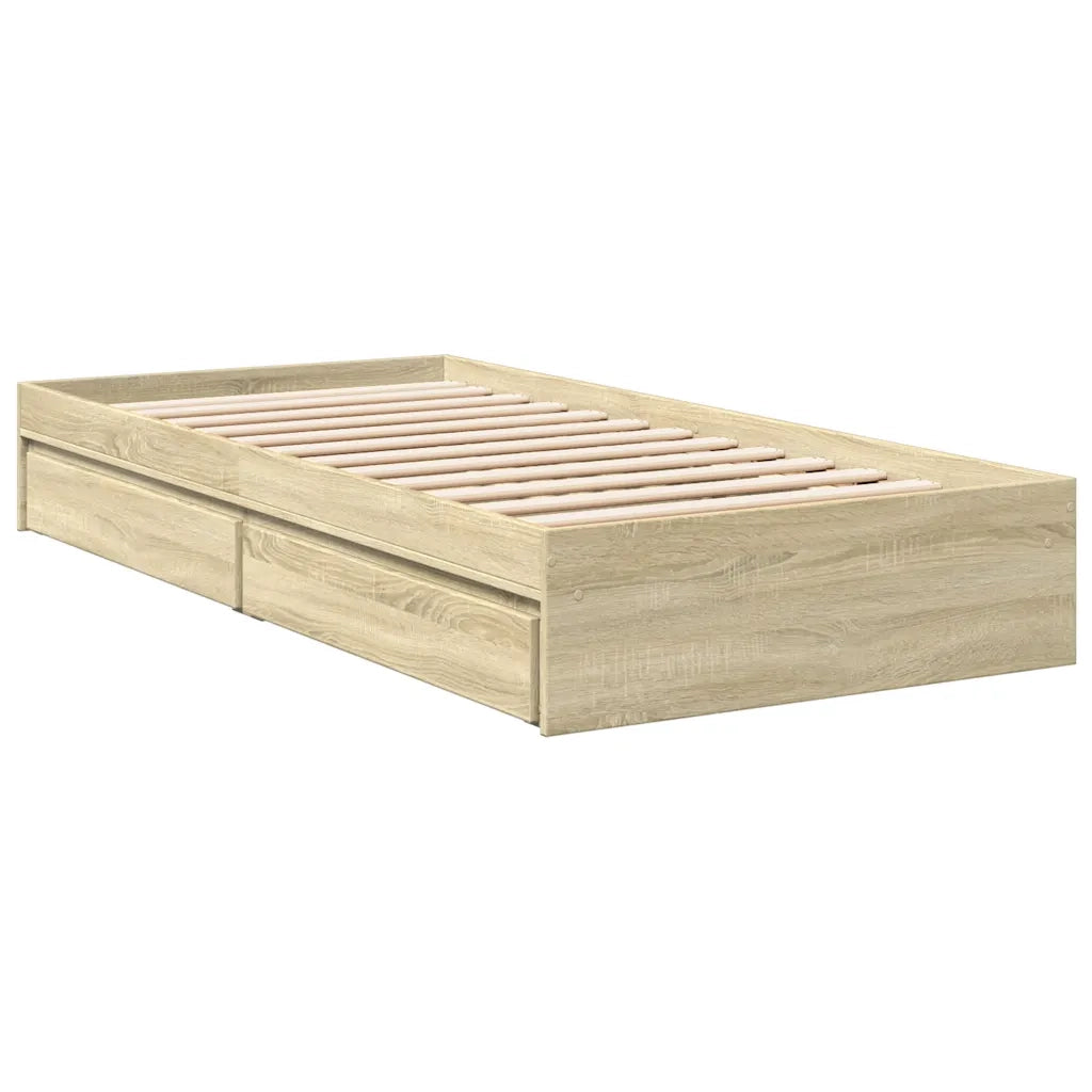 Letto singolo | Letto per adulti | Giroletto Cassetti Rovere Sonoma 75x190 cm Legno Multistrato
