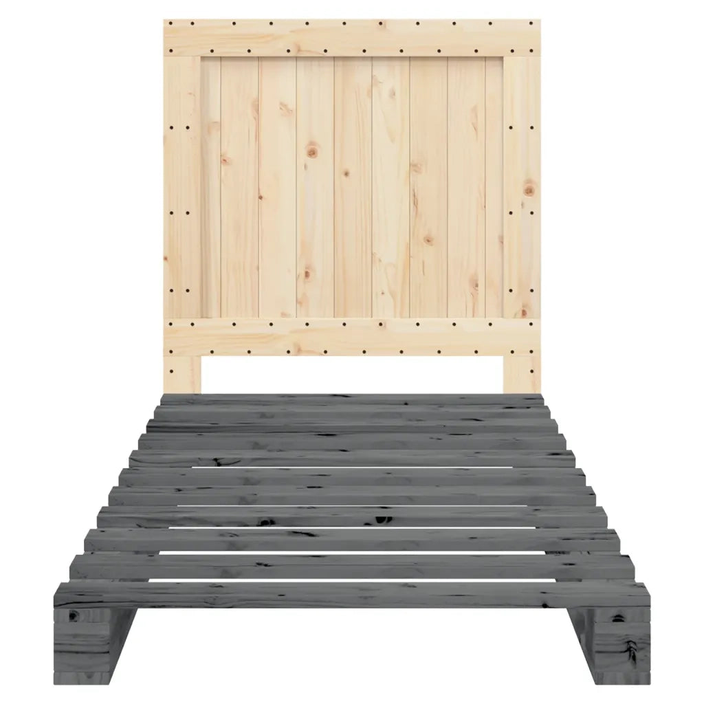 Giroletto con Testiera-Struttura Letto con testiera Grigio 90x200 cm Legno Massello di Pino 404956