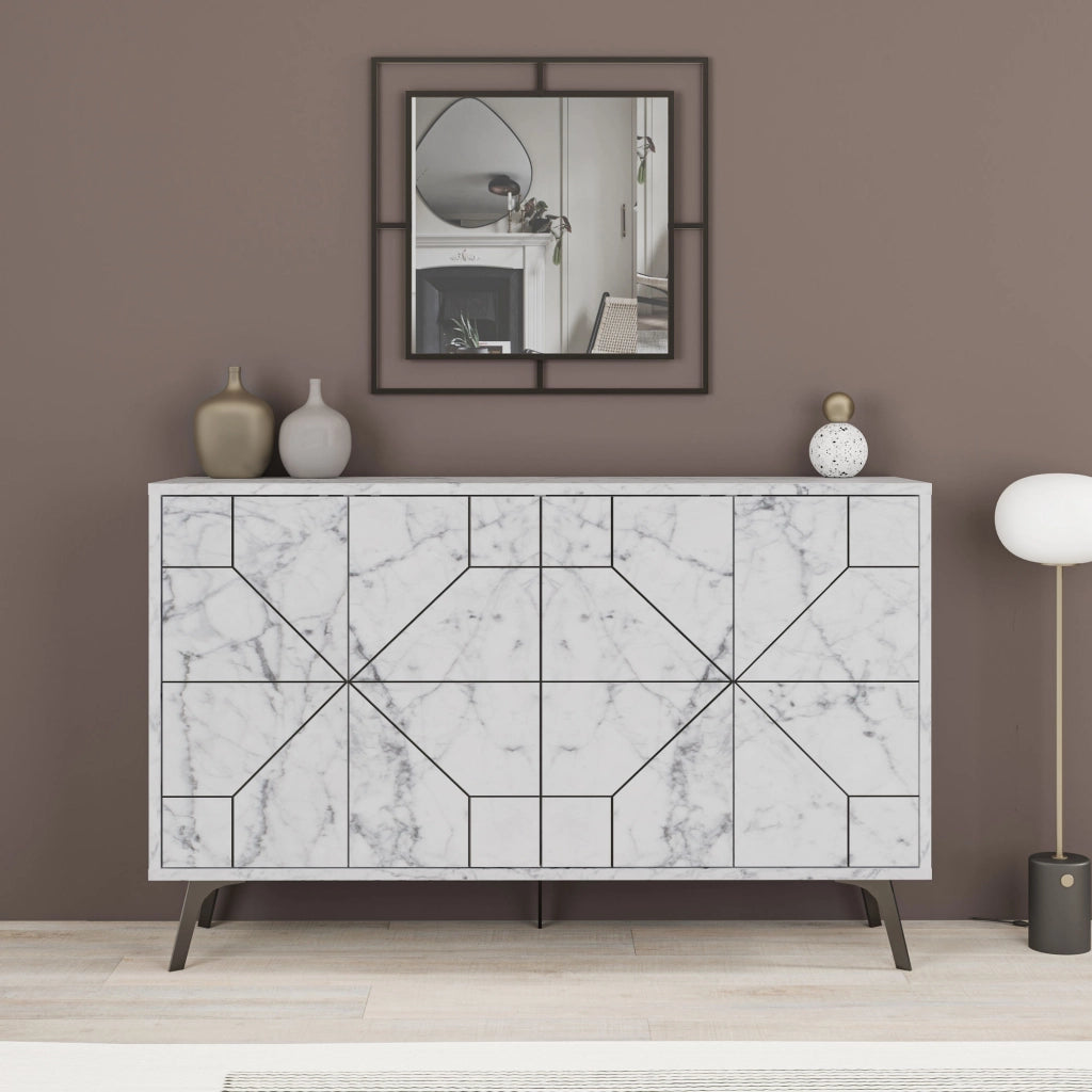 Credenza in legno "Dune" - 123 x 35 x 62 cm - Bianco marmorizzato
