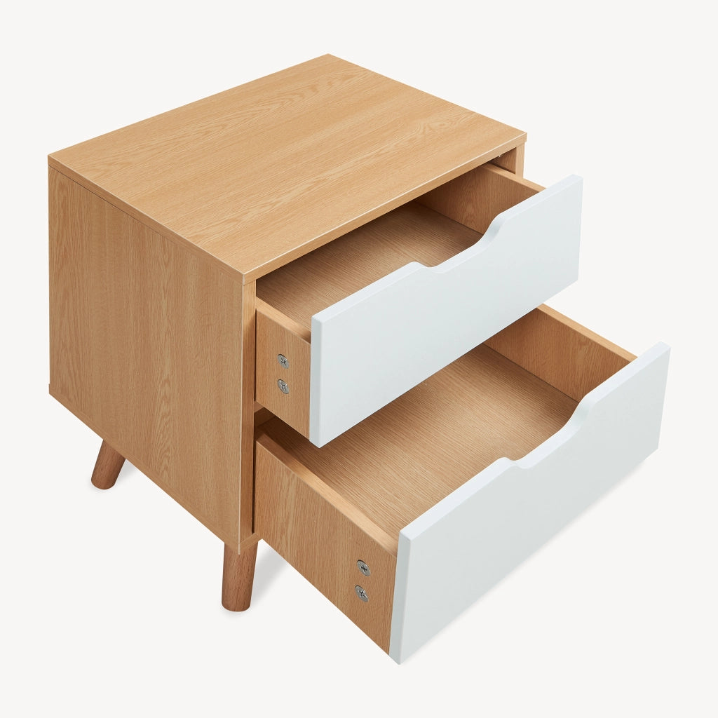 Comodino Bordkak con 2 Cassetti 50 x 40 x 30 cm - Effetto Rovere / Bianco [en.casa]