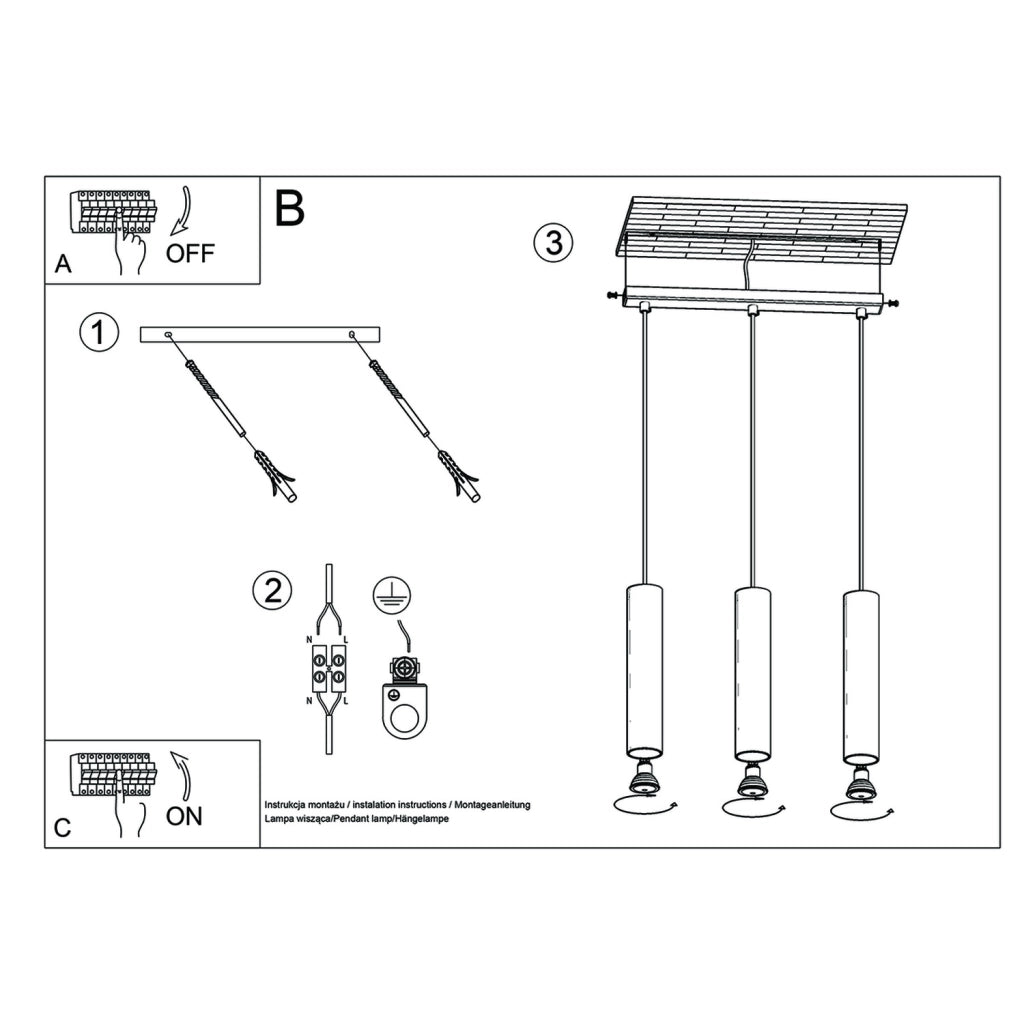 Lampada sospensione MODENO oro 3 tubi 3xGU10 PureLume