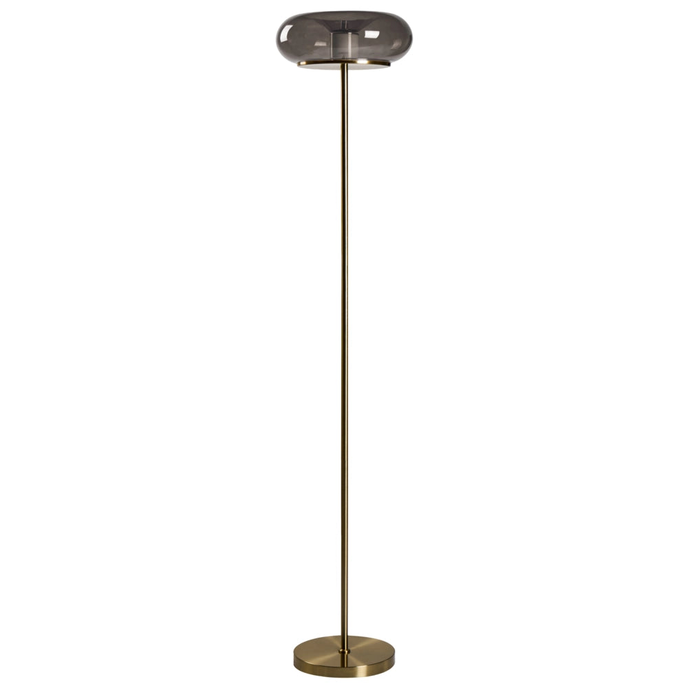 Lampada da terra a LED con paralume ovale in vetro grigio e base in metallo con dimmer, stile retrò