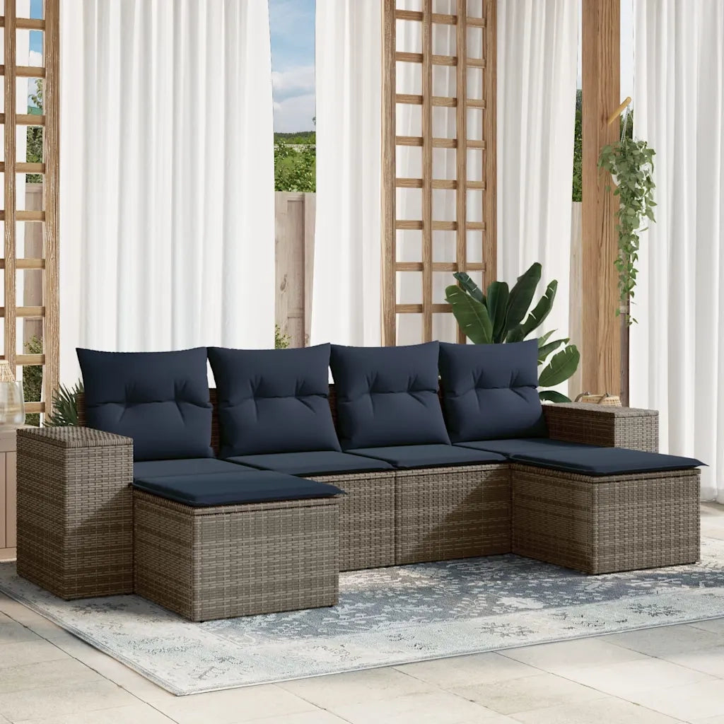 Set Divani da Giardino 6 pz con Cuscini Grigio in Polyrattan 3222920