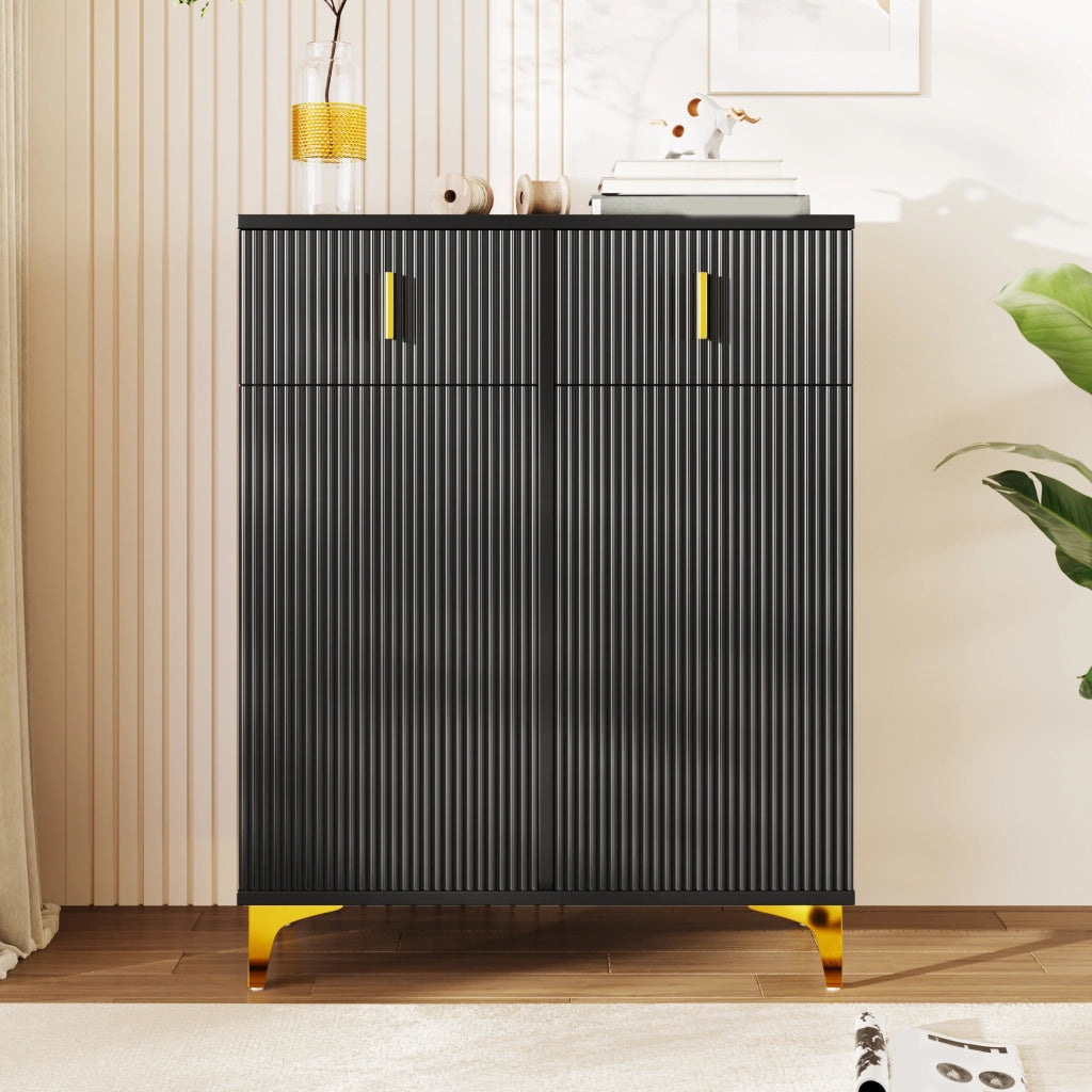 Credenza moderna a 2 ante e 2 cassetti con ripiani regolabili; nero; 83x35x101 cm in truciolare