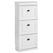 SoBuy FSR94-WG Scarpiera Salvaspazio Slim Mobiletto da Ingresso con 3 Ante a Ribalta Armadio Portascarpe Scarpiera Moderna per Ingresso, Corridoio o Camera 53x24x118cm Effetto Legno Invecchiato Bianco