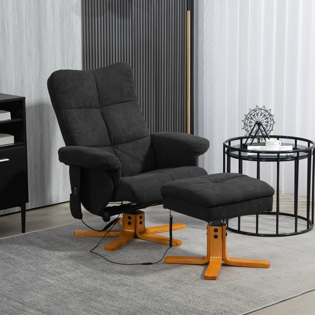 Poltrona massaggiante reclinabile con poggiapiedi ¨C zephmum ¨C 80x86x99 cm, nero