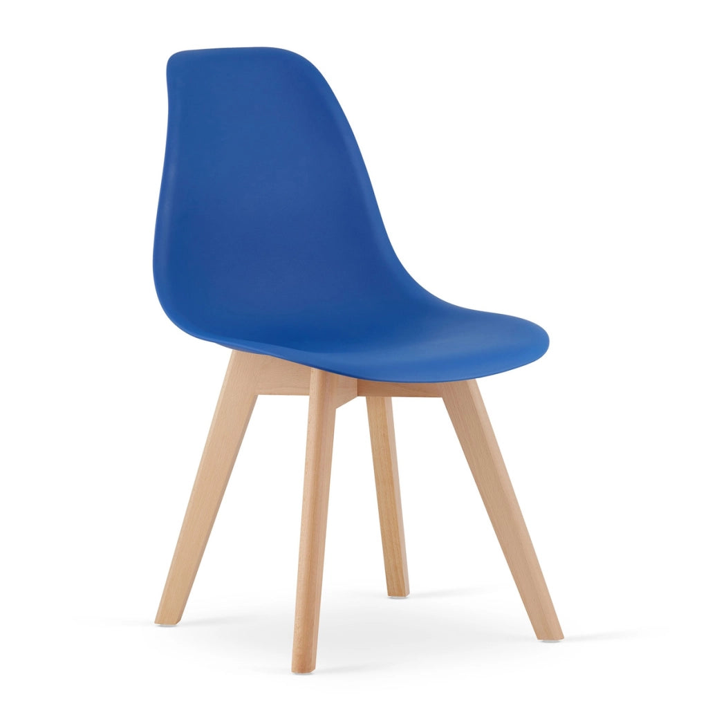 Set di 4 Sedie Kito in Polipropilene Blu con Gambe in Legno di Faggio
