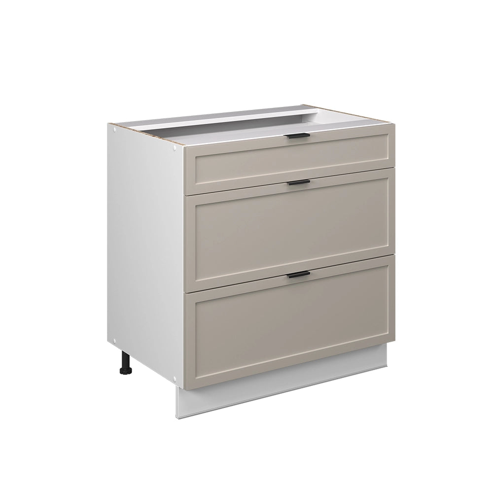 Mobiletto base per cucina Fame-Line GrigioBeige/Bianco 80 cm con 3 cassetti, PL Rovere Vicco