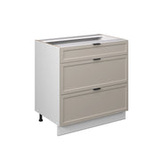 Mobiletto base per cucina Fame-Line GrigioBeige/Bianco 80 cm con 3 cassetti, PL Rovere Vicco