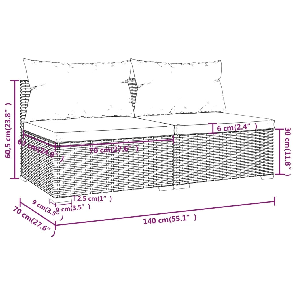 Set Divani da Giardino con Cuscini 2 pz in Polyrattan Grigio 3101397