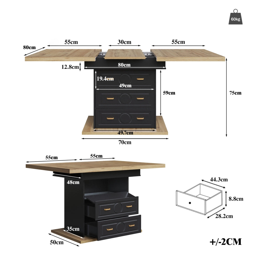 Tavolo da pranzo allungabile in MDF 110-140x80x75 cm