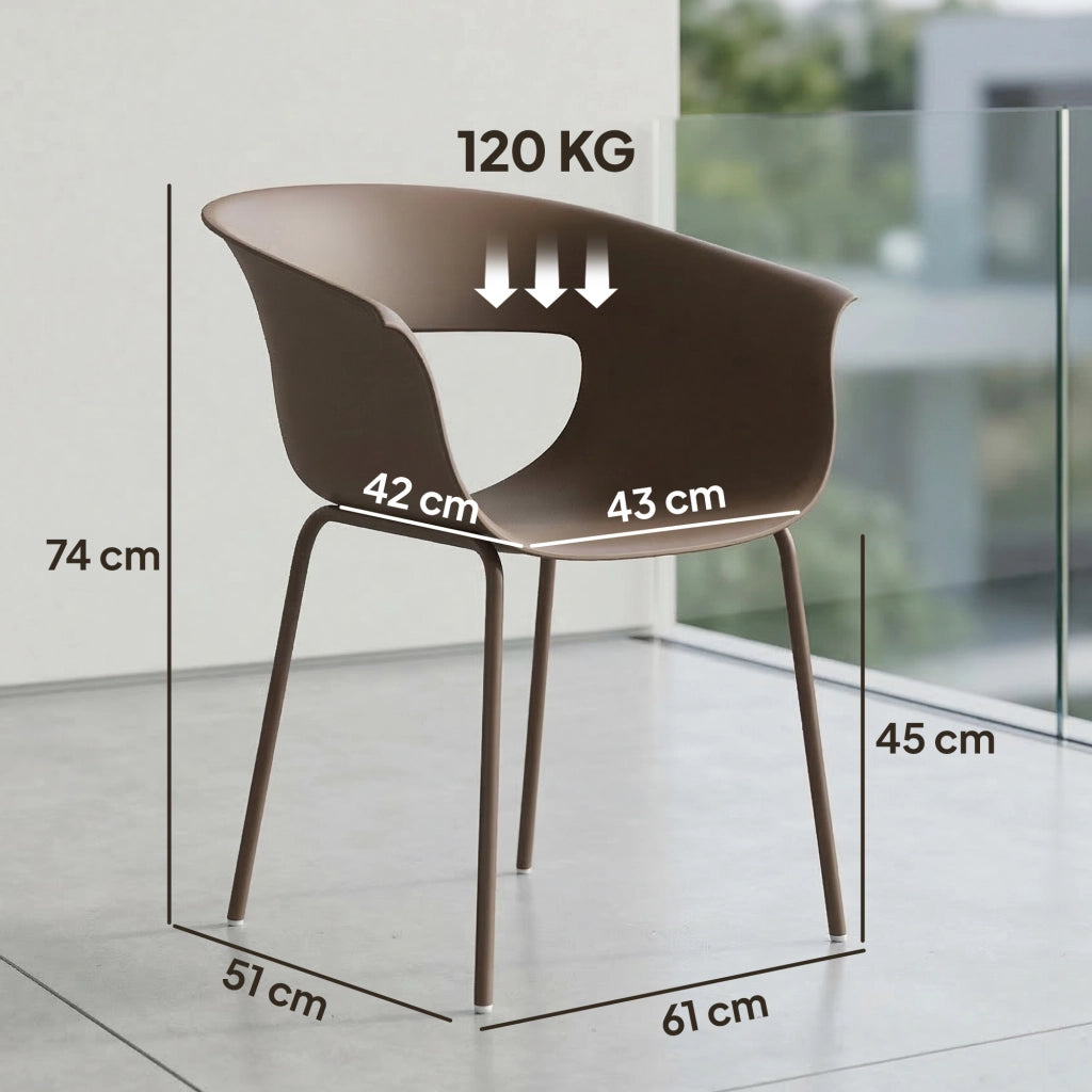 Serie di sedie da giardino con 4 sedie ergonomiche ritagliate; braccioli; caffè resistente alla ruggine