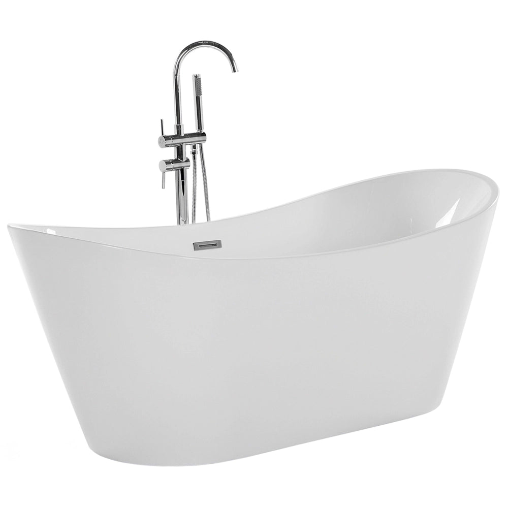Bagno bianco con argento sanitario acrilico singolo 180 x 78 cm autoportante moderno