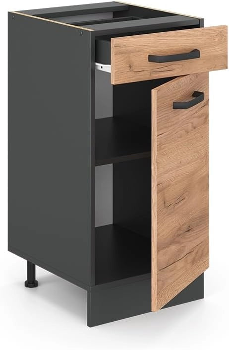mobiletto base per cucina R-line, Quercia dorata/Antracite, 40 cm senza piano di lavoro