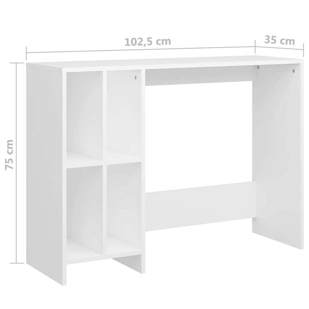 Modern White Computer Desk With Storage Shelves, Engineered Wood Home Office Writing Table, Easy Assembly Study Workstation, 102.5x35x75 Cm