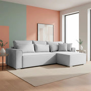 Divano Angolare Emily grigio con Letto Easy Open, Contenitore e Penisola Reversibile – Comfort e Design per il Living