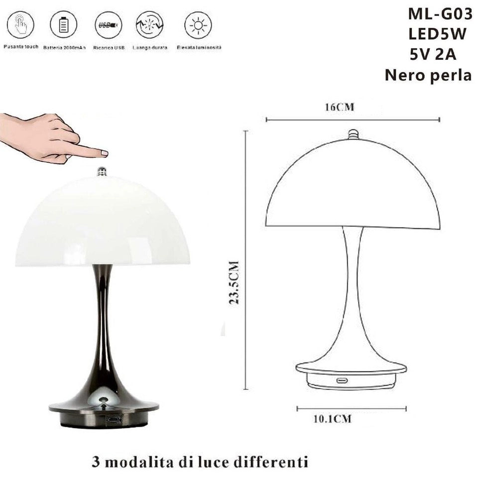LAMPADA TAVOLO TOUCH LED MODERNA RICARICABILE BAR HOTEL RISTORANTE NERO ML-G03