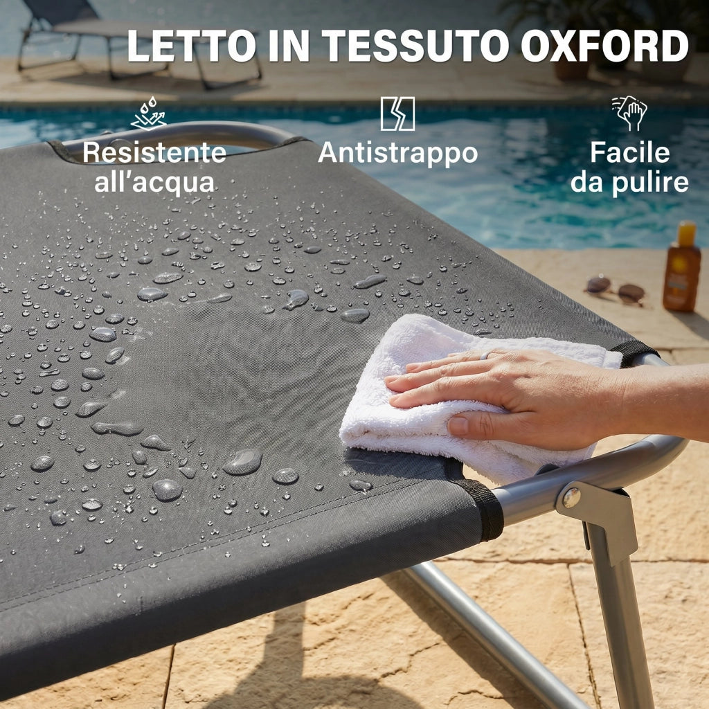 Lettino Prendisole da Giardino Pieghevole e Regolabile con Tettuccio in Tessuto Grigio. 187x58x50 cm