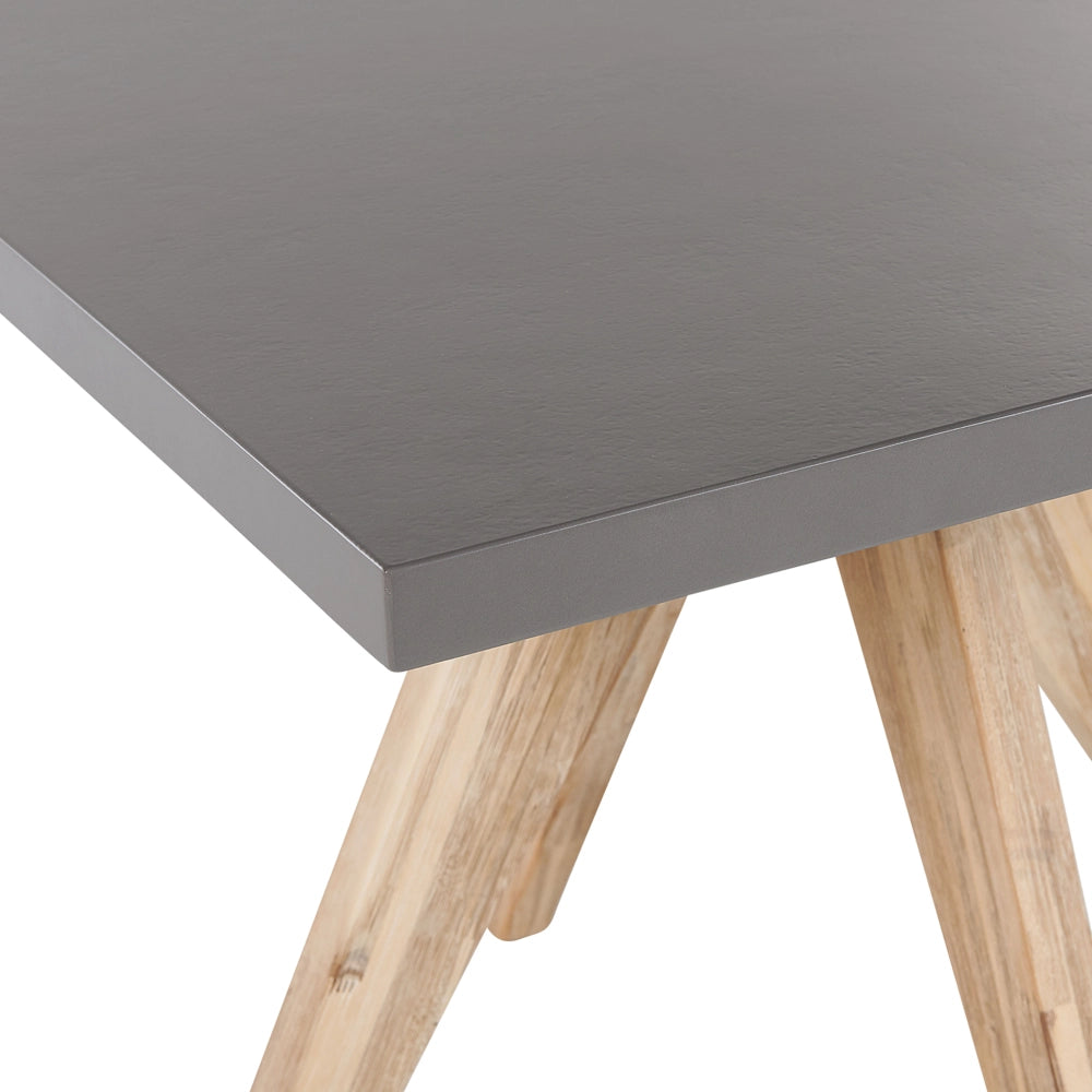 Set da Giardino con Tavolo Quadrato in Legno e 4 Sgabelli in Cemento Grigio