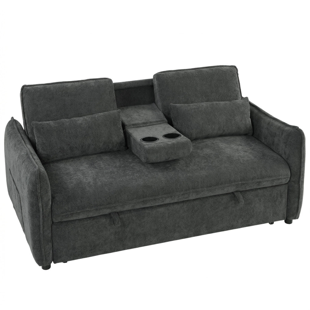 Divano Letto 2 Posti 166x90x84 cm con Schienale Regolabile in 3 Posizioni con 2 Cuscini in Ciniglia Grigio Scuro