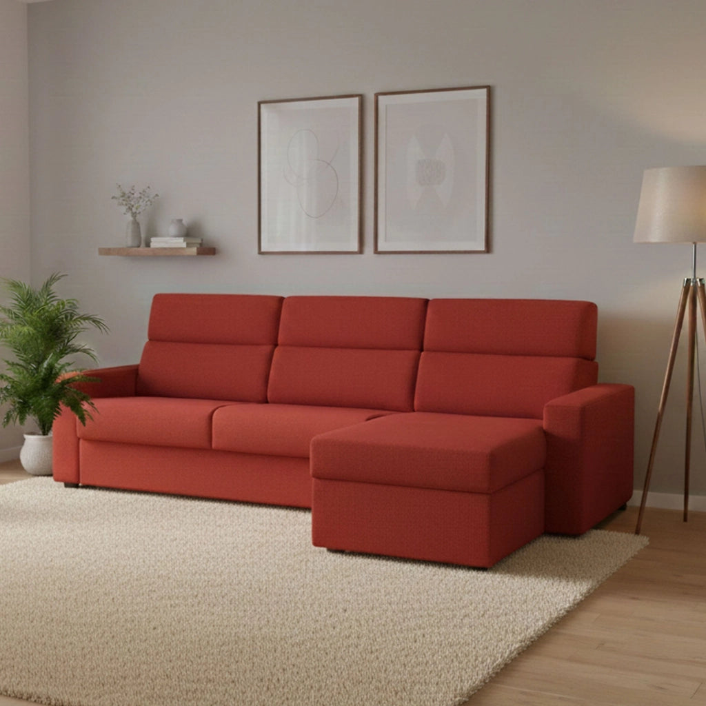 Pusiano, Divano Letto con Penisola Sfoderabile Made in Italy, 280x160 cm Arancione