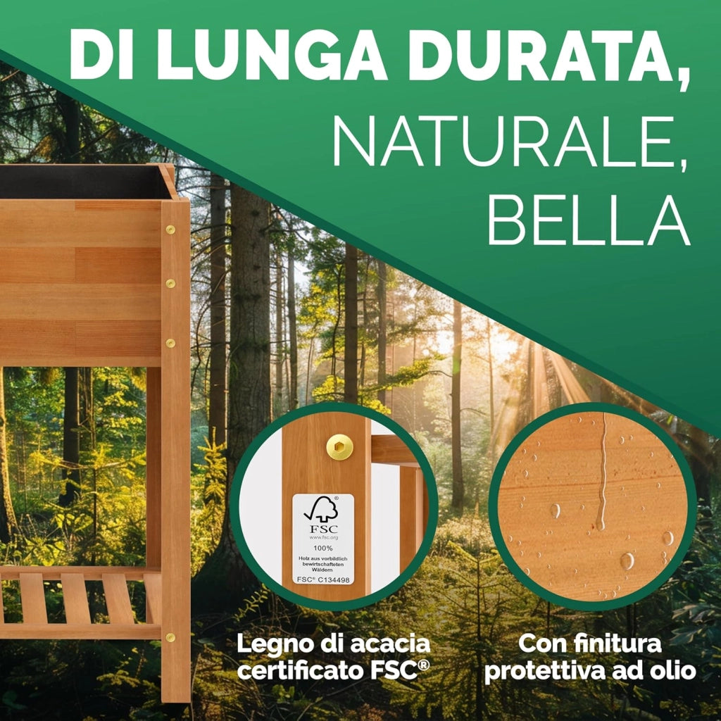 ® Aiuola Rialzata 100x40x84cm in Acacia Certificata FSC® 2 Livelli Orto Urbano in Cassetta Fioriera Giardinaggio Balcone