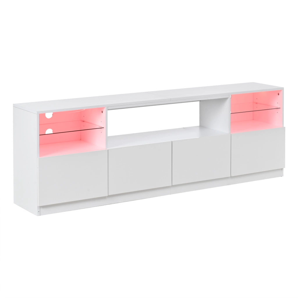 Mobile TV con illuminazione LED, 4 ante a battente, 8 vani contenitori, bianco lucido, 180 x 35 x 60 cm
