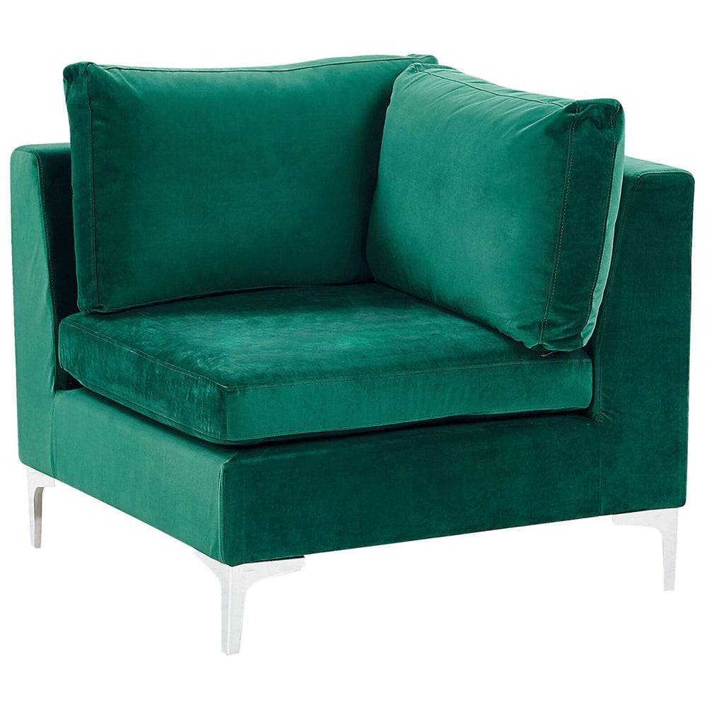 Divano Componibile Velluto Verde 3 Posti Con Gambe In Metallo Argento ottomana Stile Glamour