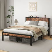 Letto per adulti 140 × 200 cm con testiera contenitore, senza materasso, in MDF e metallo, marrone antico