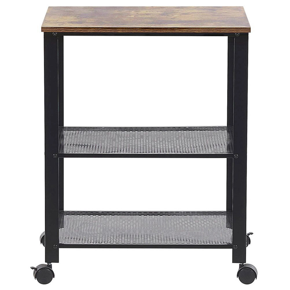 Carrello da Cucina in Legno di Pino Nero 40L x 50L x 86H cm 3 Ripiani Cassetto Posate Portabottiglie Rotelle