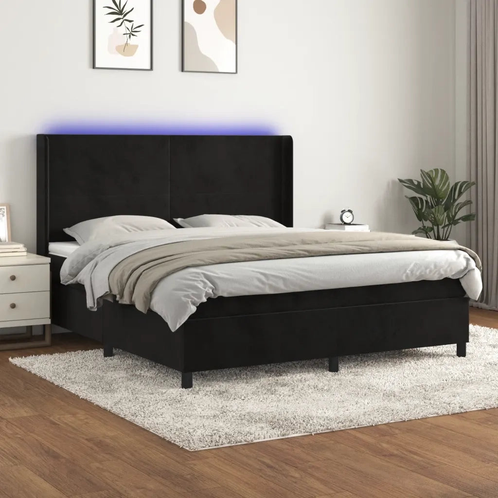 Letto a Molle con Materasso e LED Nero 160x200 cm in Velluto 3139453