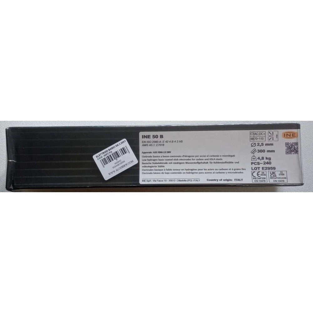 Elettrodo basico ine 50 b e7018 da 2,5 x 300mm colore grigio per la saldatura di acciaio al carbonio e microlegati -