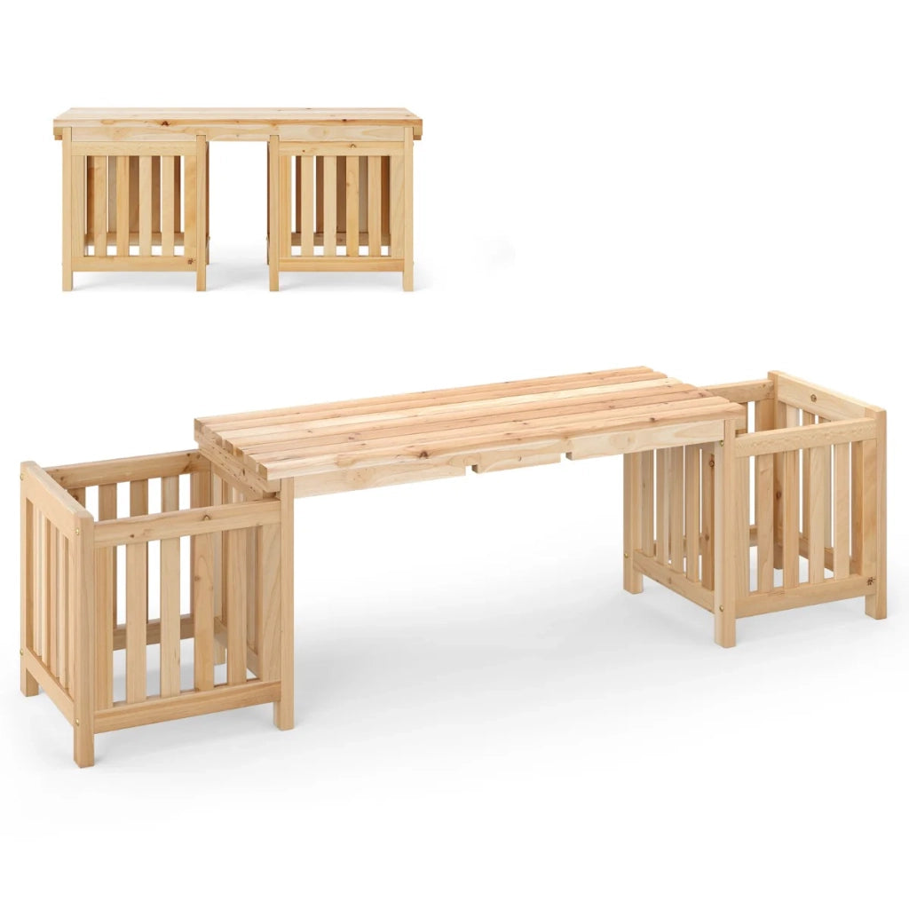 Panca da giardino 173 x 40 x 48 cm con fioriere laterali design versatile in legno di abete naturale 20_0010544