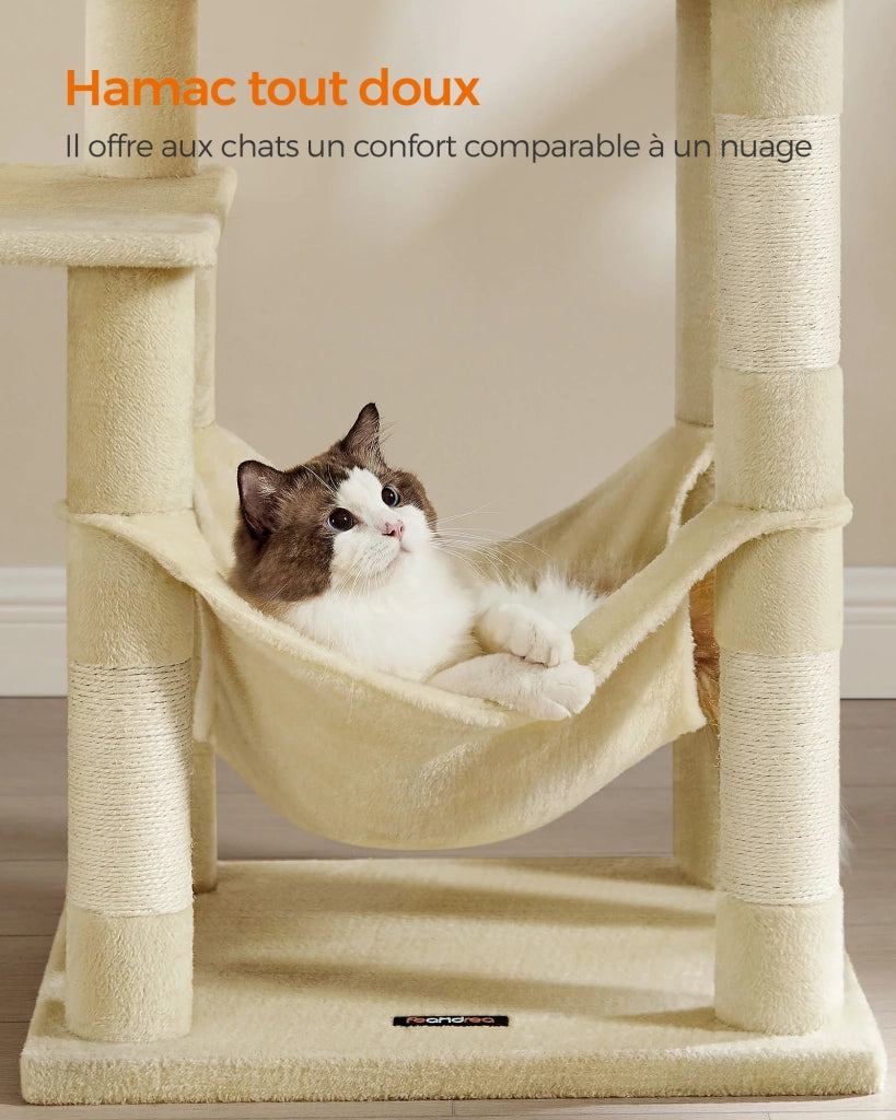 Albero per gatti con amaca e torre da gioco 143 cm beige 12_0003854