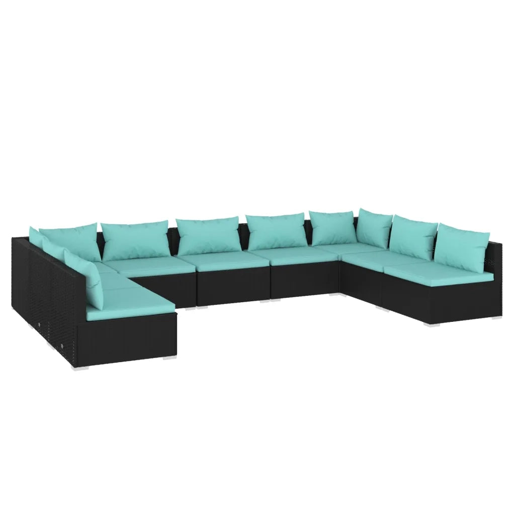 Set Divani da Giardino 9 pz con Cuscini in Polyrattan Nero cod mxl 34614